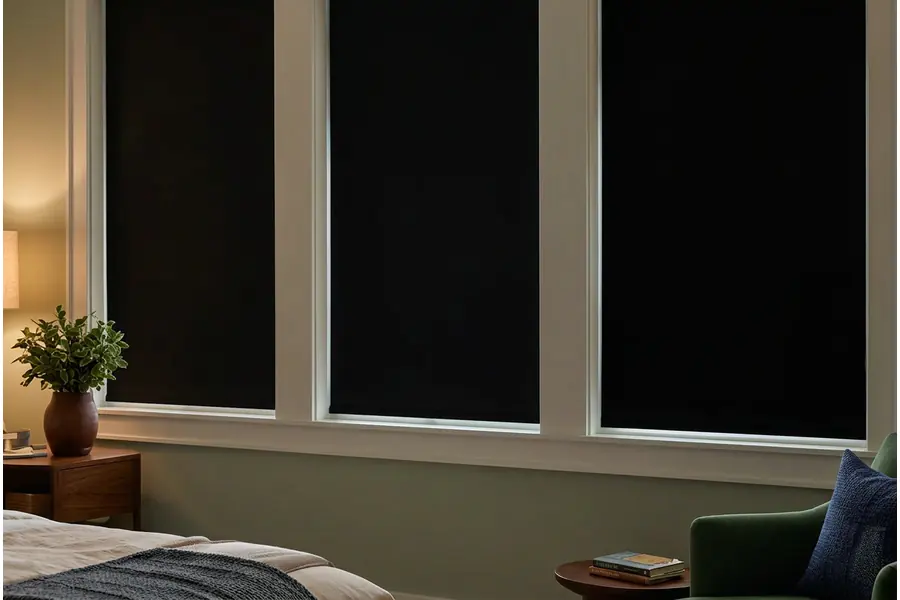 Building facade with blackout window film